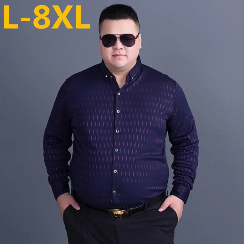 New Plus Size 8xl 7xl 6xl Men's Long Sleeve Contrast Plaid/striped Oxford Dress Shirt Male Casual Slim-fit Buttoned Down Shirts