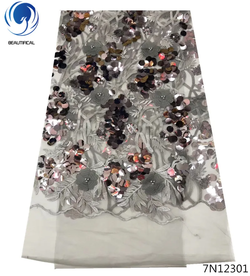 

Beautifical 3d flower lace fabric 3d african lace fabric high quality sequin fabric handcut lace 5yards glitter designs 7N123