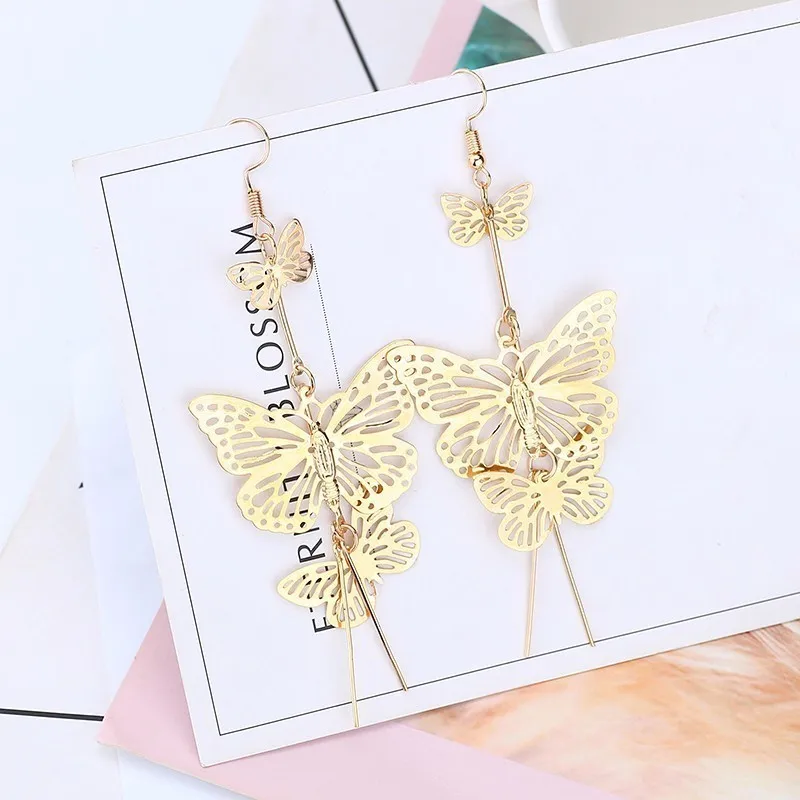

Trendy Earrings For Women Hollow Butterfly Tassel Boho Gold Silver Long Earring Sweet Romantic Jewelry Wedding Gift Free Shiping