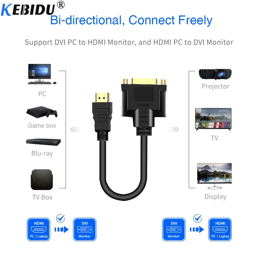 Кабель KEBIDU HDMI DVI адаптер 24 + 5 для HDTV DVD компьютера штекер гнездовой конвертер