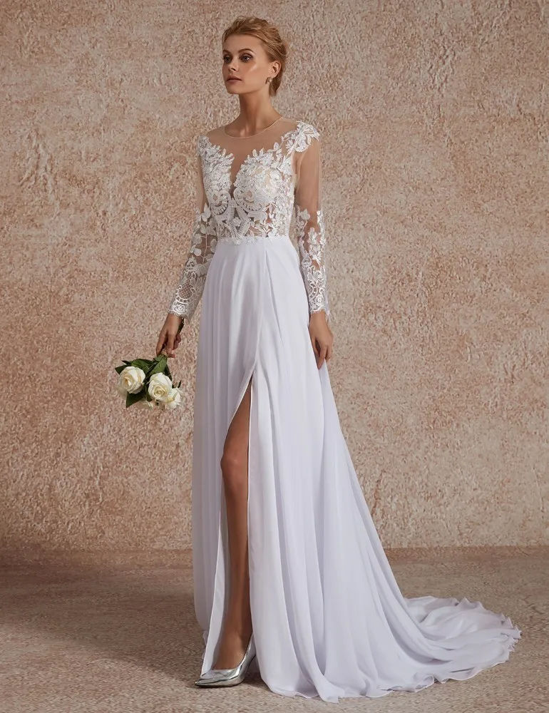 Женское шифоновое платье Vivian's Bridal элегантное пляжное с длинным рукавом и