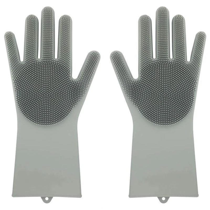 

Promotion! Reusable Silicone Gloves Heat Resistant with Wash Scrubber 13.6inch Large, , for Cleaning, Household, Dish Washing