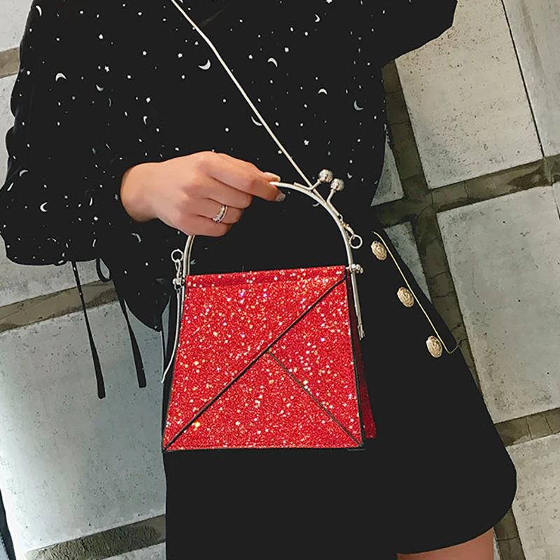 

New 2019 Women Bag Sequins Small Square Package Fashion Wild Shoulder Diagonal Chain Evening Party Bags Handbag Hasp