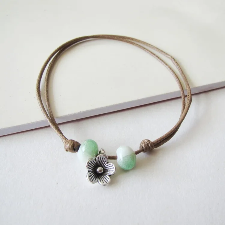 

1PCS New Fashion Adjustable Simple Ceramic Bracelets Anklets Female Original Hand-woven Fashion Anklets Leaf Ceramic Jewelry 41#