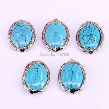

10Pcs High Quality Oval Shape Natural Blue Howlite Stone Spacer Loose Connector Beads