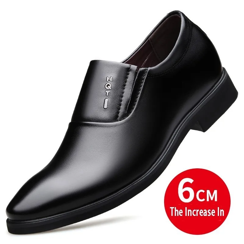 QZHSMY Increase Men Dress Italian Shoes Black Slip-on Man Shoes Leather Genuine Spring Autumn