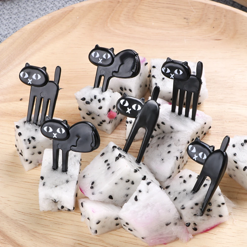 

Bento Lunches Toothpick Tableware Mini Cartoon 6pcs/pack Black Cat Fruit Fork Snack Cake Dessert Food Fork Party Decor