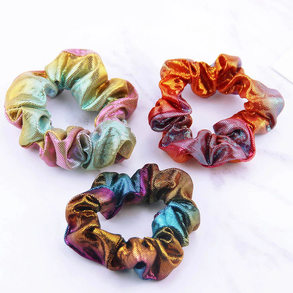 New Elegant Women Elastic Hair Rope Glitter Ponytail Holder Laser Radiation Colorful Hair Ring Scrunchy Hair Band Accessories