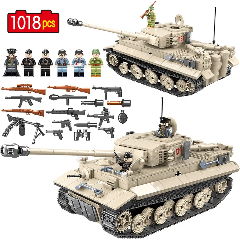 

Military WW2 German King Tiger 131 Tank Building Blocks Legoed Army Soldier Weapon 1018 Pcs Bricks Kits Education Toys for Boys