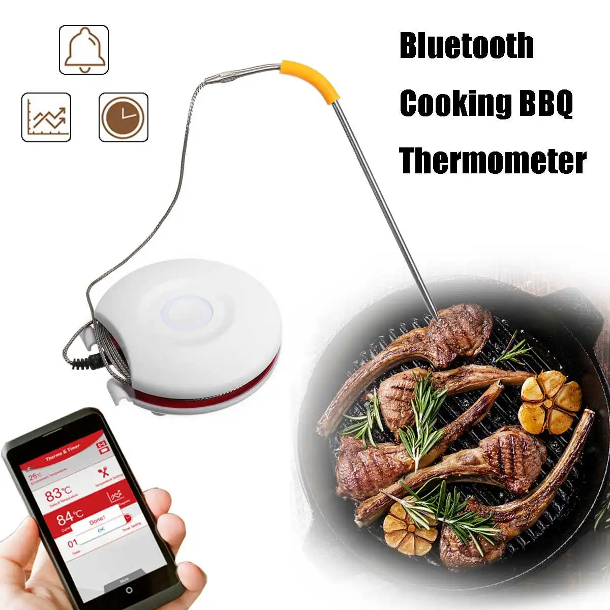 

Stainless Steel Digital bluetooth Cooking BBQ Thermometer Meat Probe Kitchen Cooking Food Water Milk Tools