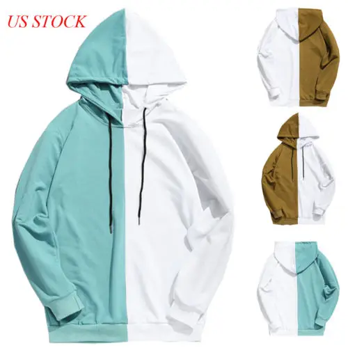

Adult Unisex Men Stitching Hoodie Cotton Hooded Jacket Jumper Basic Blank Plain
