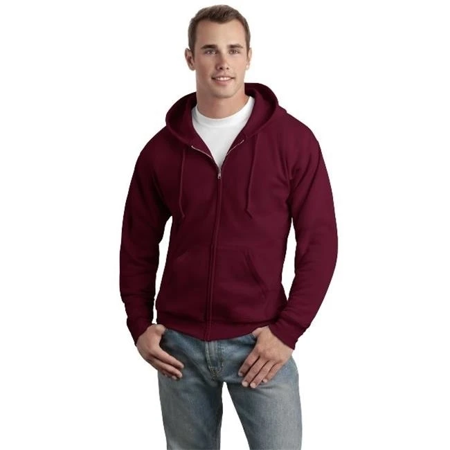 Hanes P180 Mens EcoSmart Full Zip Hooded Sweatshirt Maroon