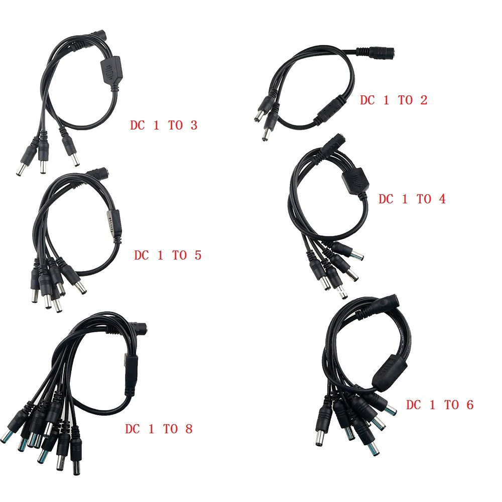 DC Power Jack 5.5x2.1mm DC Power Cable 1 Female to 2,3,4,5,6,8 Male Plug Splitter Adapter for CCTV Security Camera & LED Strip