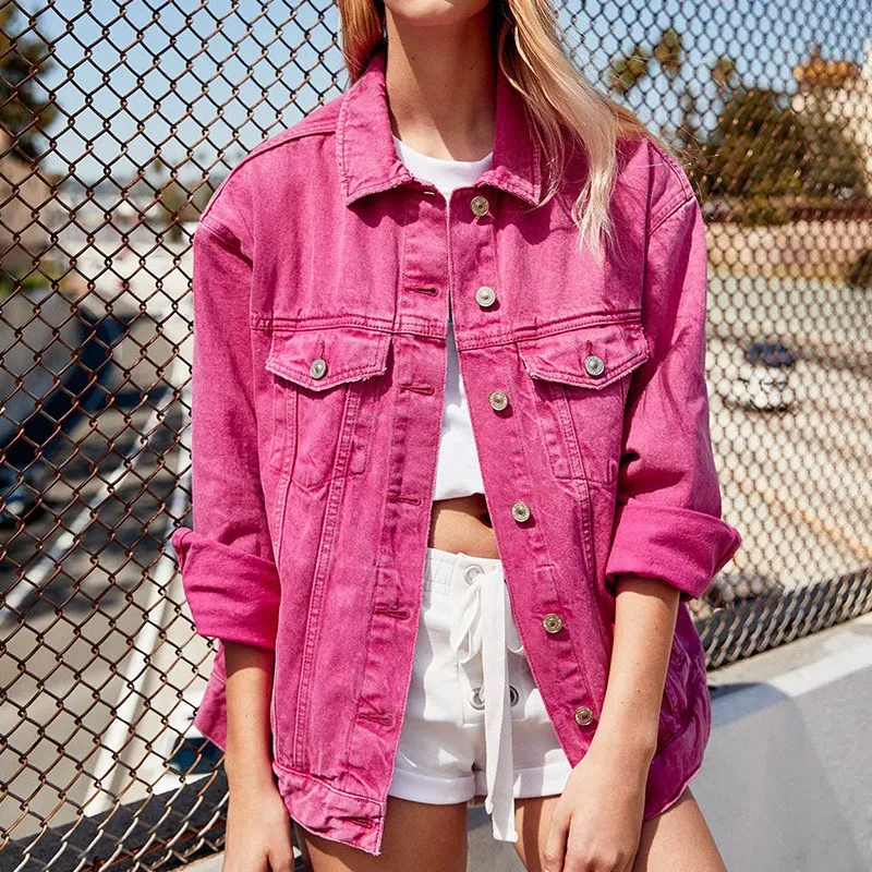 2019 Female Candy Color Denim Outerwear Women Single