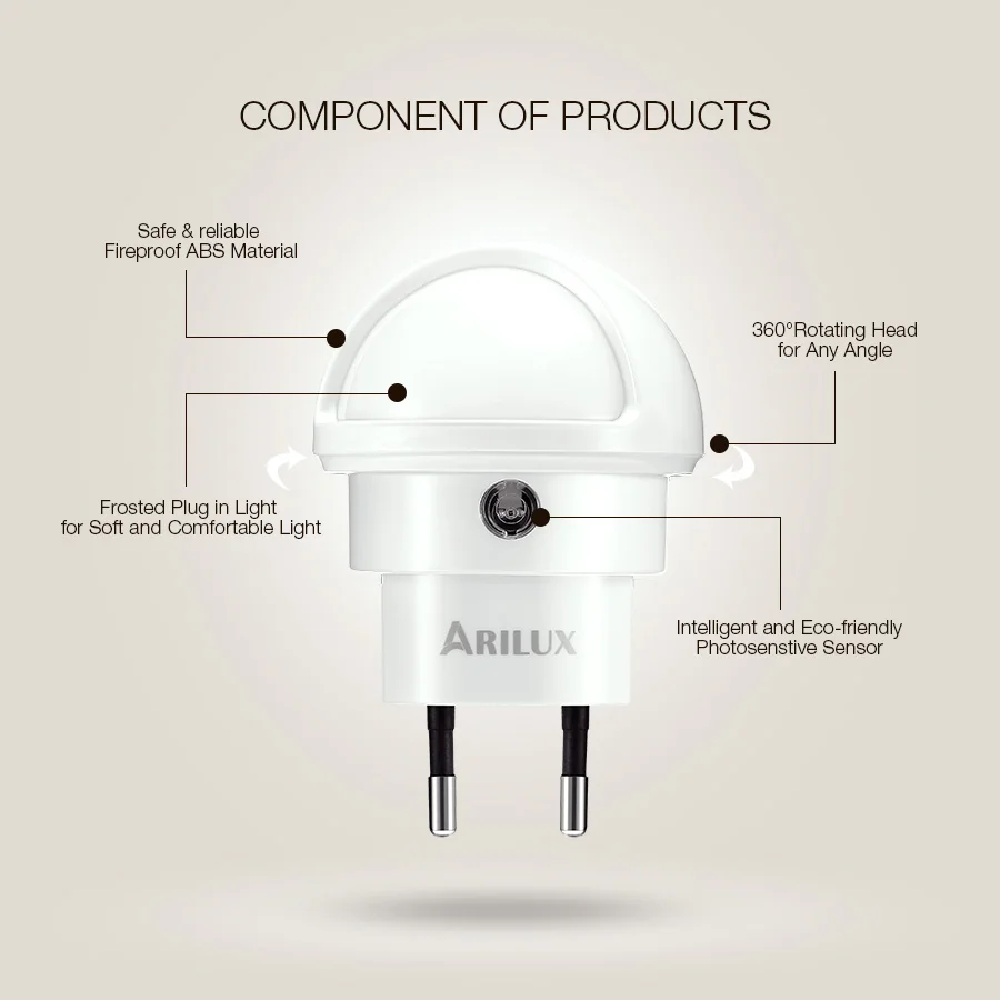 ARILUX светодиодный Ночной светильник Сенсор Тип 360 Угол поворачивается теплый
