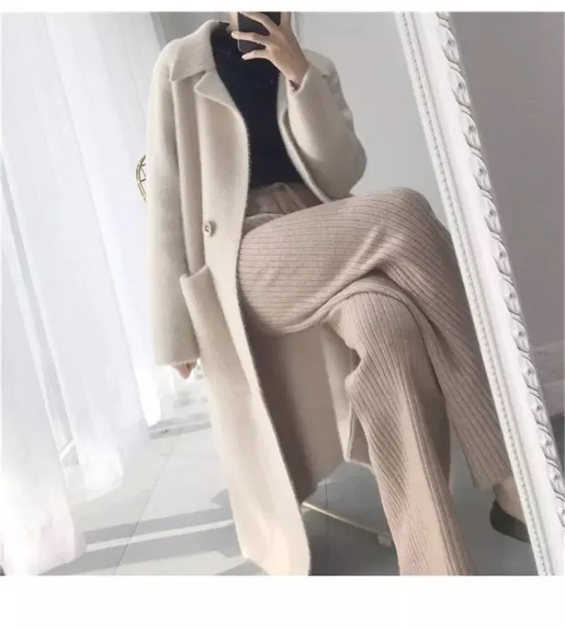 Продажа Осенне зимние женские модные Свободные Повседневные свитера, бежевые кашемировые Длинные кардиганы, куртка, шикарные шерстяные теплые вяз...