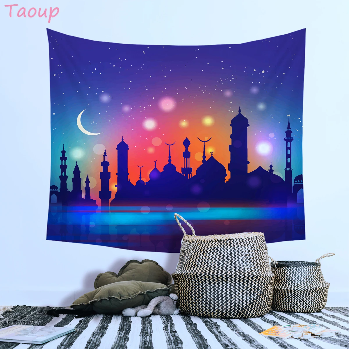 

Taoup Eid Mubarak Tablecloth Ramadan Decor Islamic Table Cover Ramadan Kareem Accessories Ramadan Eid Tapestry Muslim Gift Party
