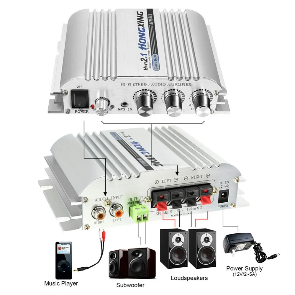 Автомобильный усилитель Hongxing 168Ah режим звука радио Mp3 динамик Led Hi Fi 2 канала мини