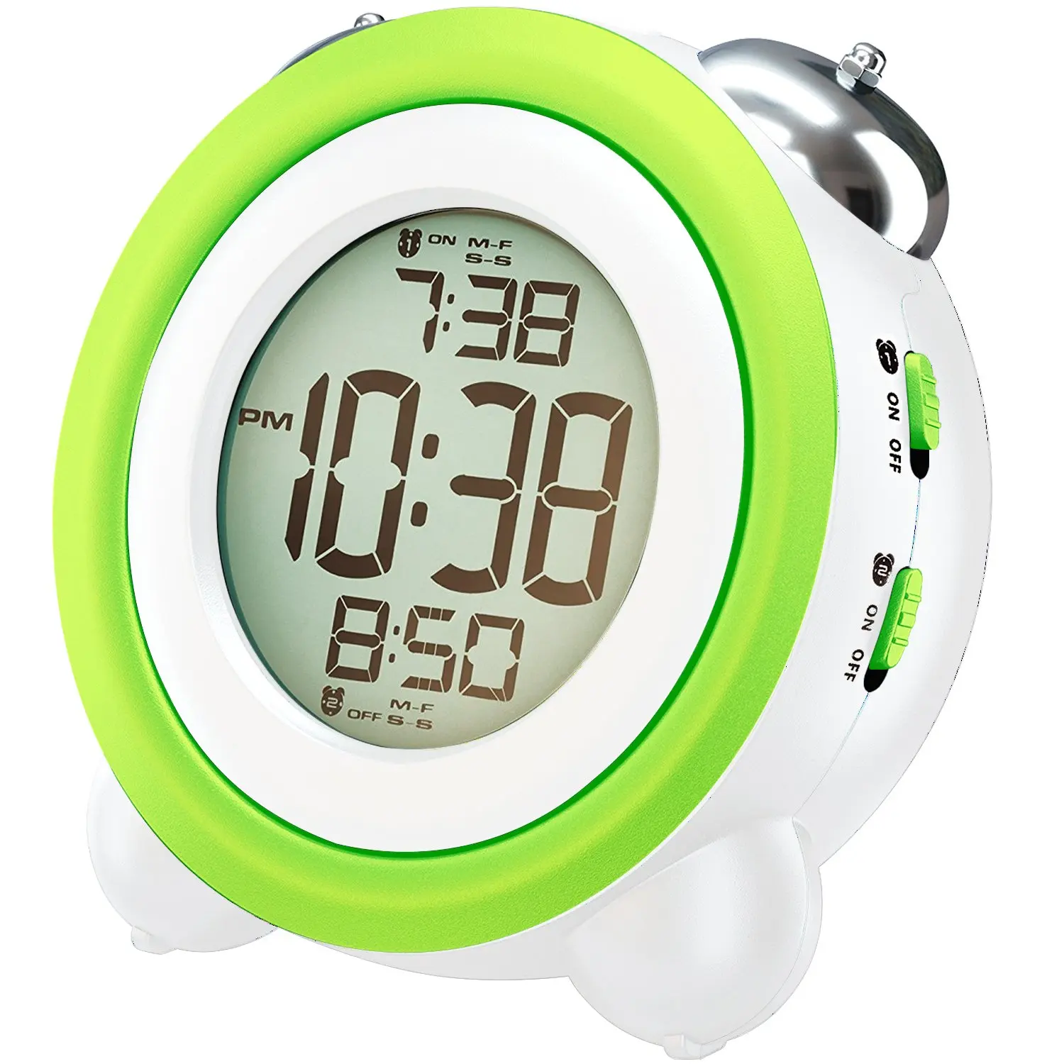 

Digital Alarm Clock With Nightlight,2 Alarms,Optional Weekday Mode, Snooze Fuction,Super Loud For Kids and Heavy Sleepers Gree