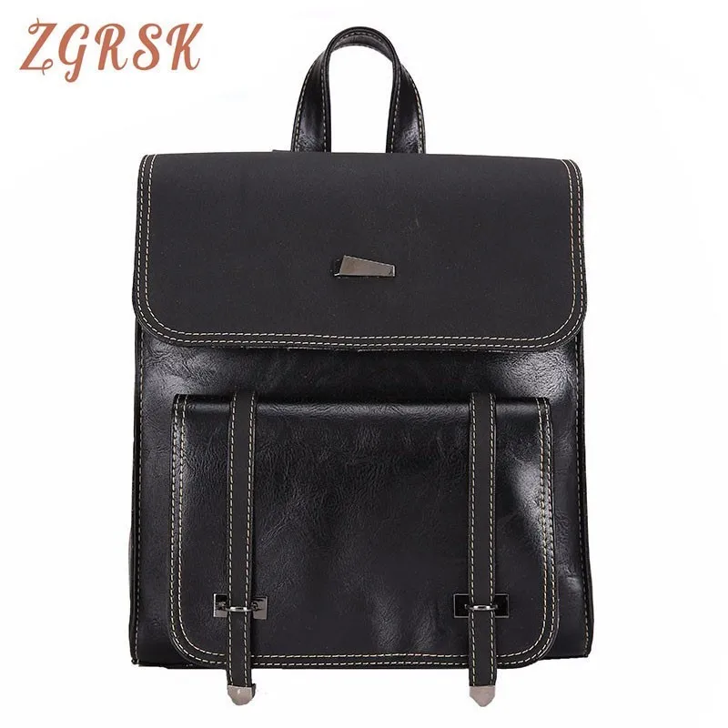 

Backpack For Women Bags High Quality College Backpack Bag Pu Vintage Leather Fashion School Middle School Student Bookbags