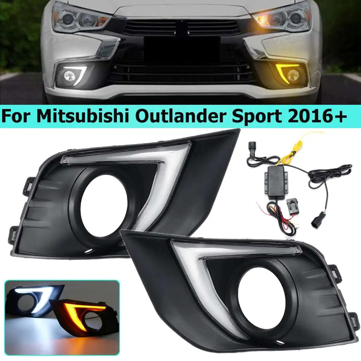 

2Pcs Car LED DRL For Mitsubishi Outlander Sport ASX RVR 2016 2017 Daytime Running Light Turn Signal Fog Driving Lamp Flashing