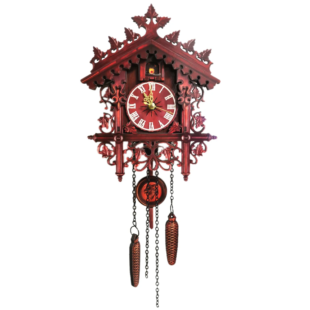 

Vintage Wooden Cuckoo Clock Swinging Pendulum Wood Hanging Crafts Decoration for Home Restaurant Living Room Wall Clock