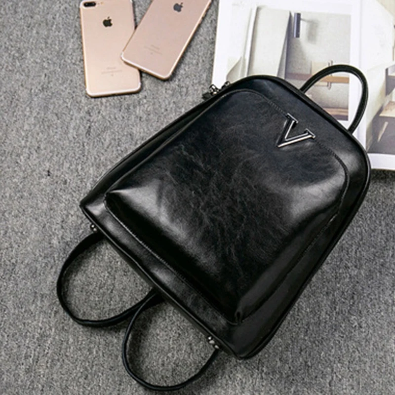 

ABDB-Oil Wax Leather Ladies Backpack Leather School Backpack Fashion Retro Female Rucksack Backpack