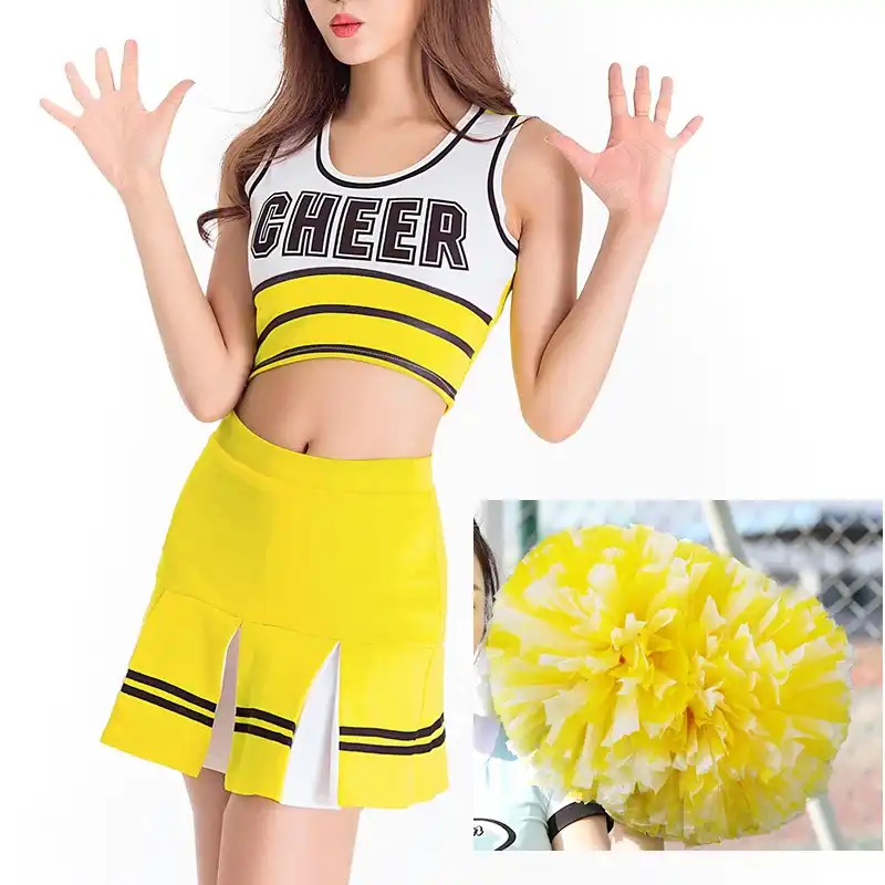 With 2pcs Cheerleader Pom Poms Yellow Sexy High School