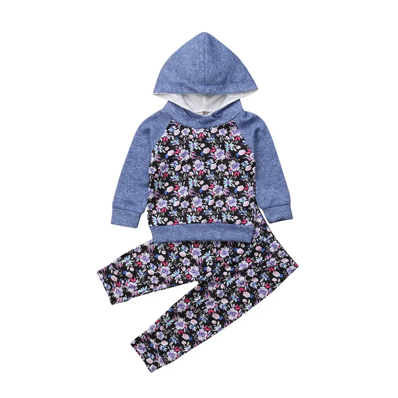  baby girl newborn Hoodies Clothes gril Hooded Floral Print Top+Long Pant Sets 2Pcs Autumn Spring Su