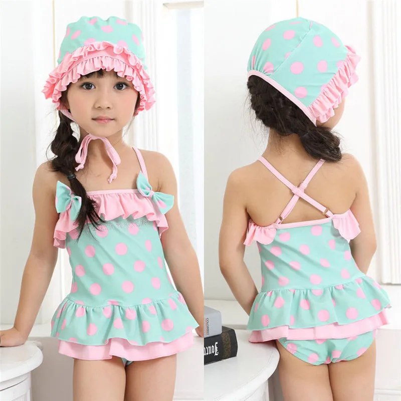 PUDCOCO 2PcS Toddler Kid Baby Girl Romper+Swimming Cap Jumpsuit Summer