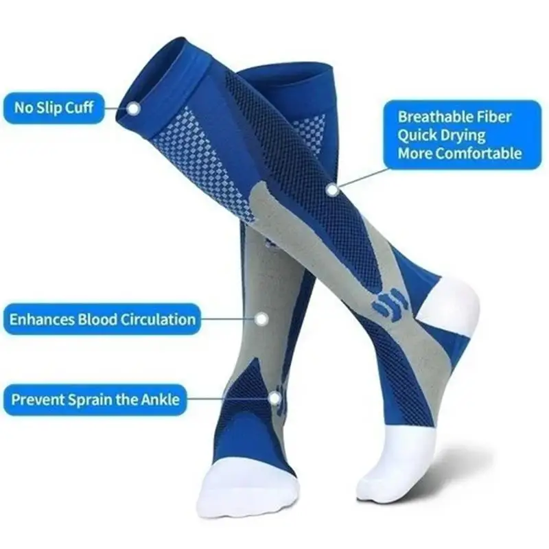 

EU 39-47 Men Women Compression Socks Fit Knee High Stockings For Sports Black Blue Socks Anti Fatigue Pain Relief