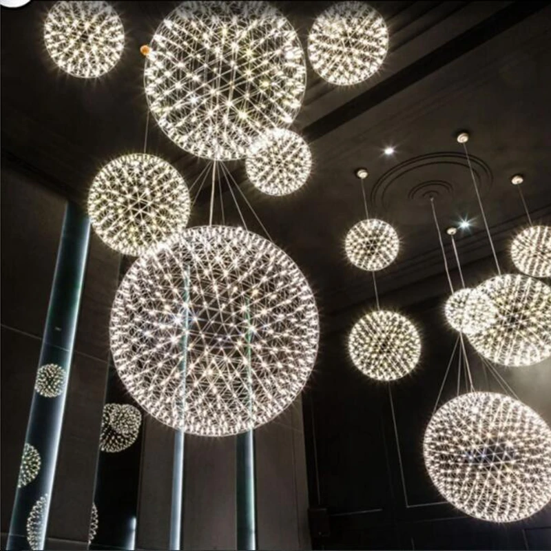 Modern Creative Firework LED Pendant Lights Stainless Steel Large Ball Lighting Fixture Hanging