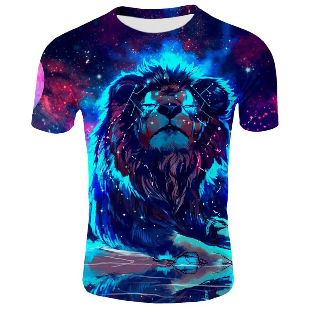 

ZACOO Fashion Summer 3D Animal Lion Printing Short Sleeve T-shirt for Men Women