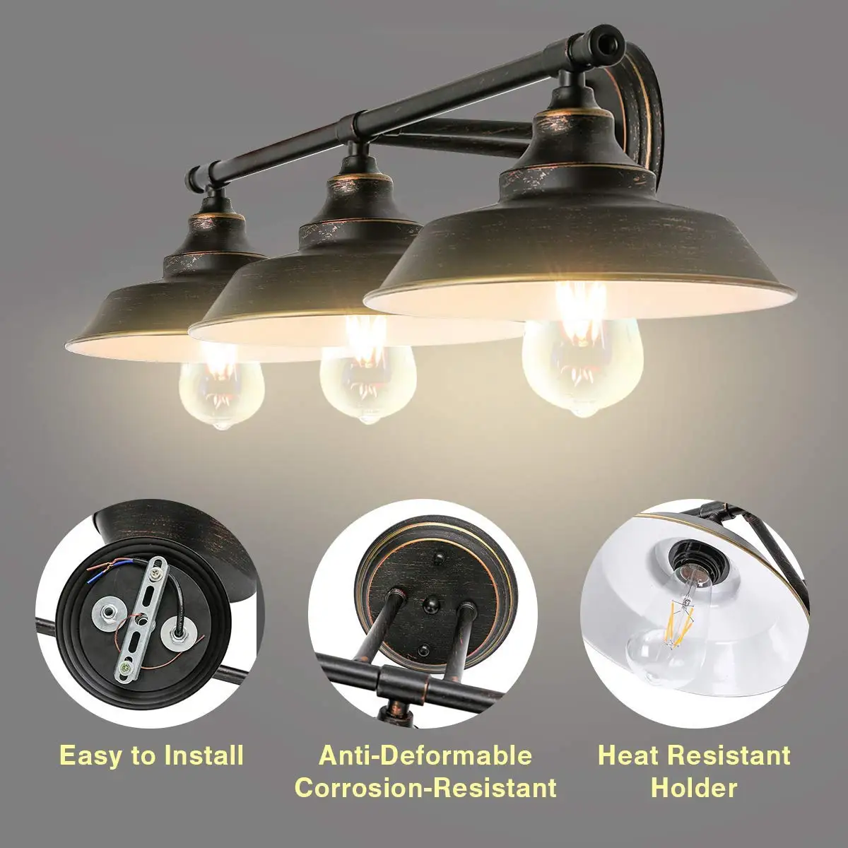 Bathroom Vanity Light 3 Light Wall Sconce Fixture Industrial Indoor Wall Lamp Vintage Bedroom Bedside Antique Wall Mount Light
