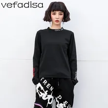 Vefadisa белая футболка с вышитыми буквами женская черная плюшевая футболка Зимняя Однотонная рубашка с длинным рукавом топы с круглым вырезом ZLD046
