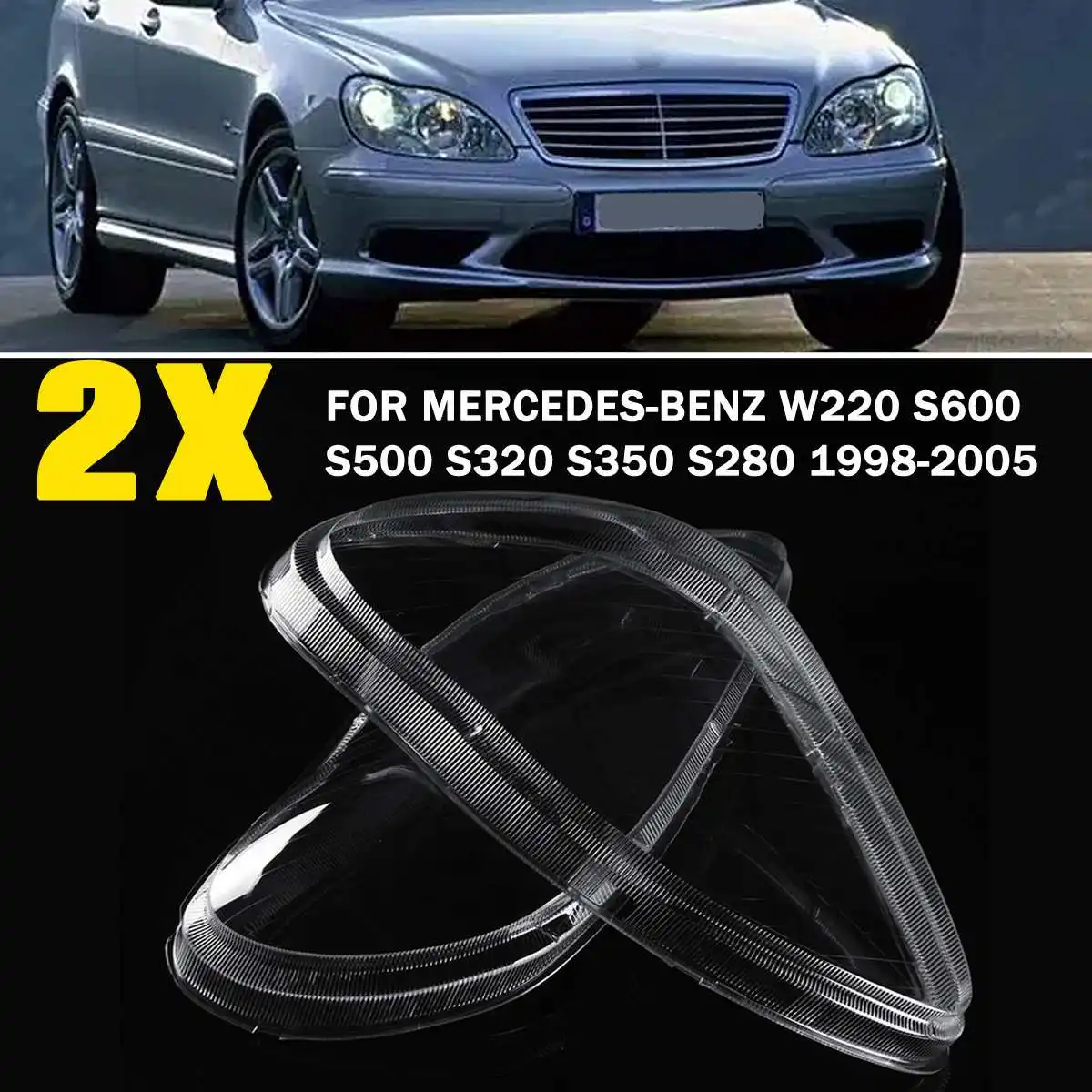 

Autoleader 1Pair Front Left+Right Headlight Lense Shell Clear Replacement Cover For Benz W220 S600 S500 S320 S350 S280 98-05