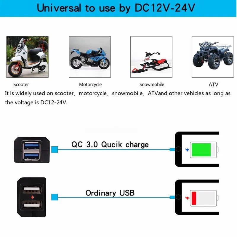 OHANEE Qc3.0 Usb мотоциклетное зарядное устройство мото оборудование двойной Usb быстрая зарядка 12 В блок питания чехол адаптер для iphone samsung huawei