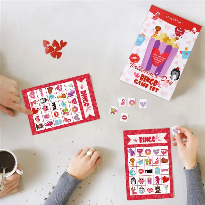 

Unomor 33 Sheets Bingo Game Set Durable Valentines Day Hearts Colorful Bingo Set Games Cards for Children Kids Teens