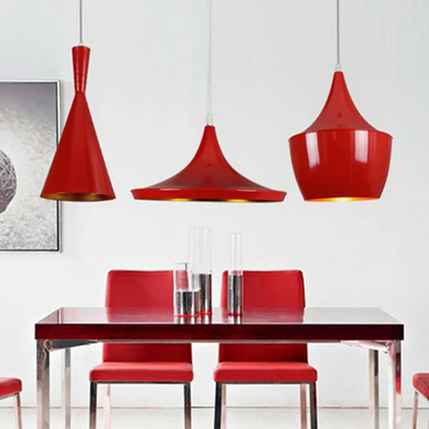 

Modern Led Red Aluminum Pendant Lights Living Room Restaurant Cafe Bar Bedroom Lighting Lamp Pendant Luminaria Kitchen Fixtures
