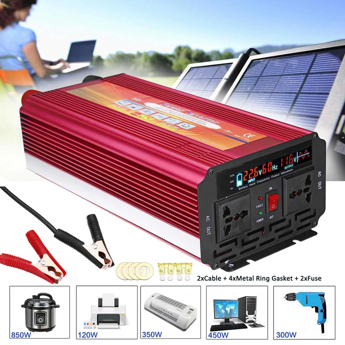 

Autoleader LCD Power Inverter DC 12V/24V to AC 110V/220V 6000W Modified Sine Wave Converter for car and truck