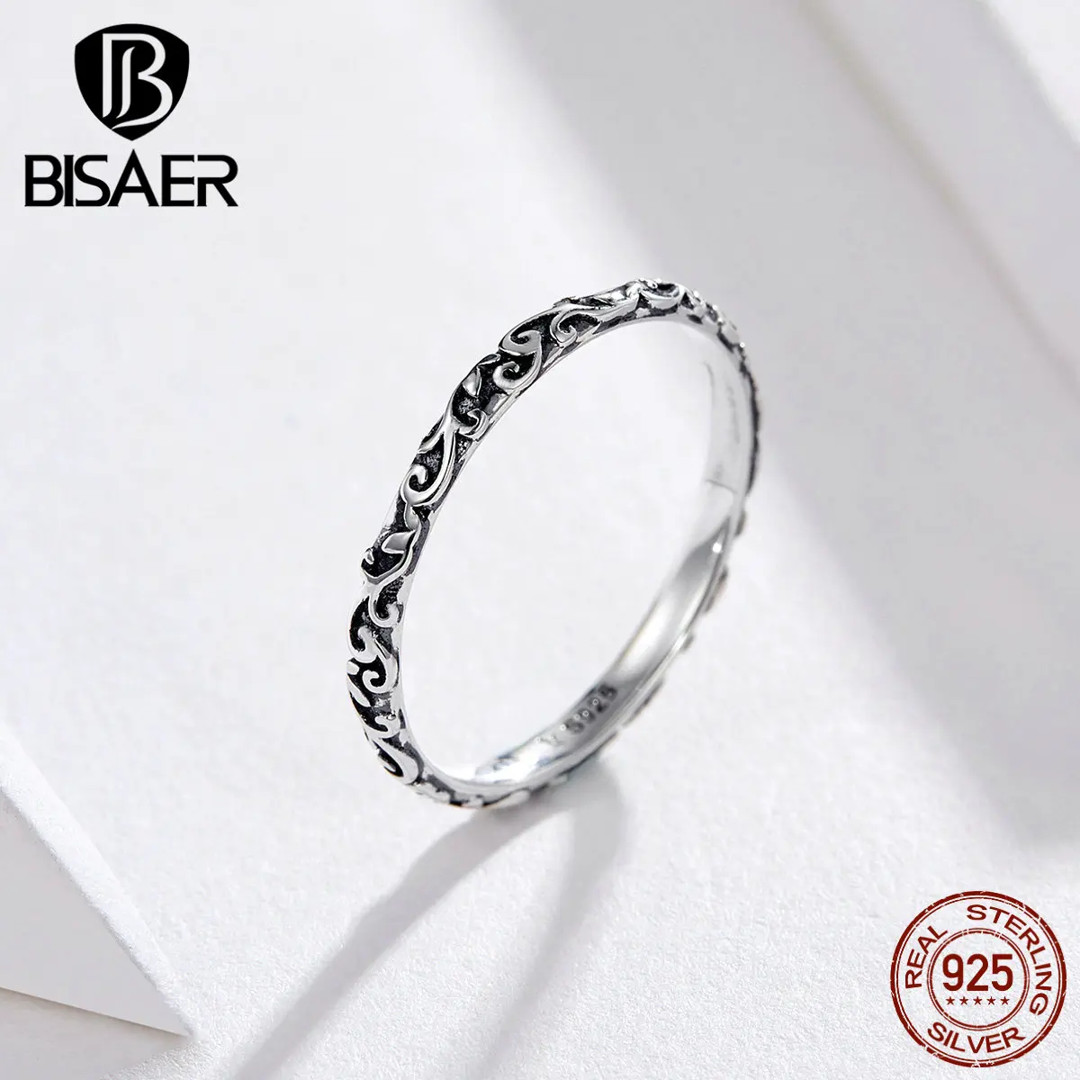 BISAER, 925 пробы, серебряные, винтажные кольца для женщин, Ретро стиль, цветок, кольцо на палец, роскошная Европейская Женская мода, ювелирное изделие, GXR513