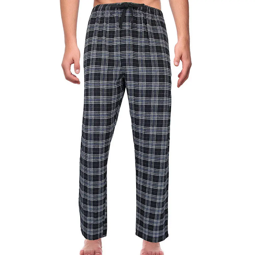 

Summer Cotton Sleep Bottoms Mens Pajama Striped Plaid Sleepwear Pants Male Sheer Pyjama Trousers Plus Size XXL