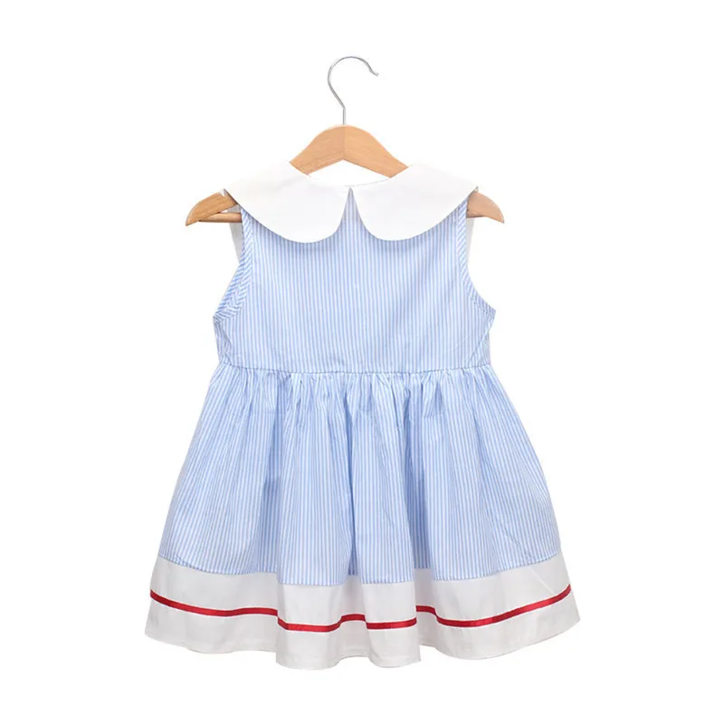 Fashion Embroidery Cherry Turn-down Collar Sleeveless Striped Dress Cotton Infant Princess Toddler Baby Girls Clothes Dresses Fashion Embroidery Cherry Turn-down Collar Sleeveless Striped Dress Cotton Infant Princess Toddler Baby Girls Clothes Dresses