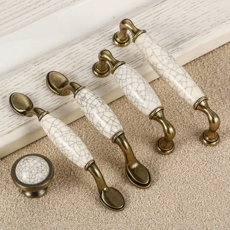 

2 pcs Ceramic Drawer Pulls Antique Crack Kitchen Handles Vintage Handles Knobs and Pulls for Cabinets Metal Furniture Handles