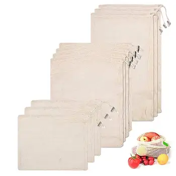 

Reusable Produce Bags, Organic Cotton Mesh Vegetable Bags, Washable Durable Recyclable Packaging Bags With Drawstring, For Sto