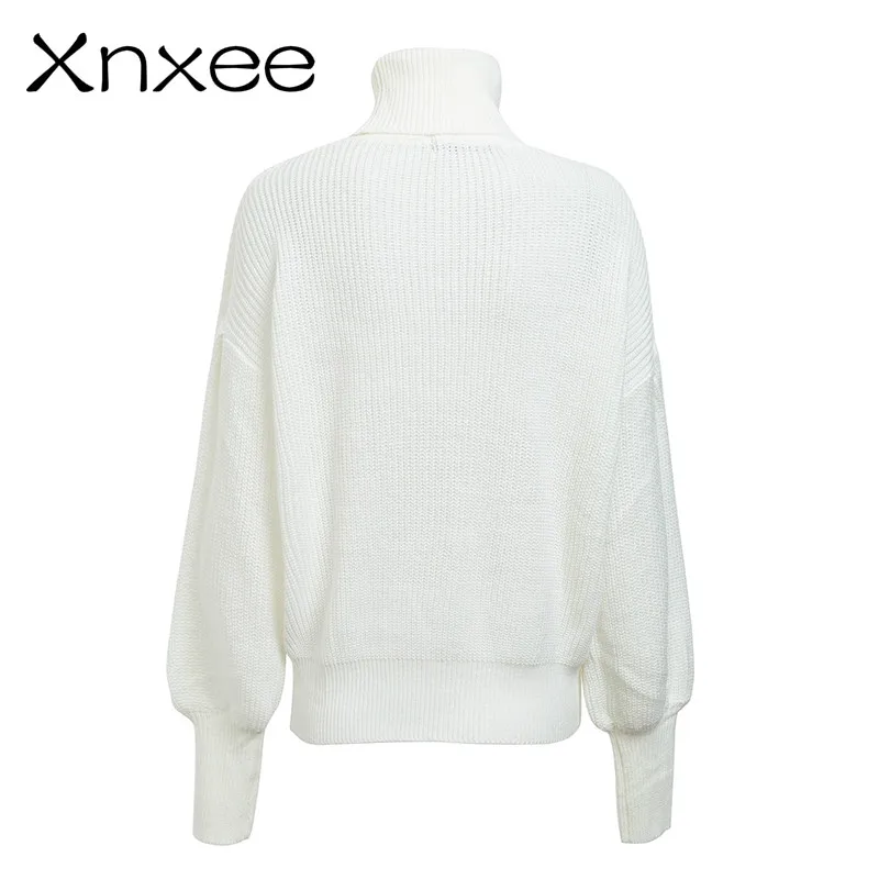 Xnxee Turtleneck red winter sweater women knit Lantern sleeve white sweater female Loose oversized pullover knitted jumper