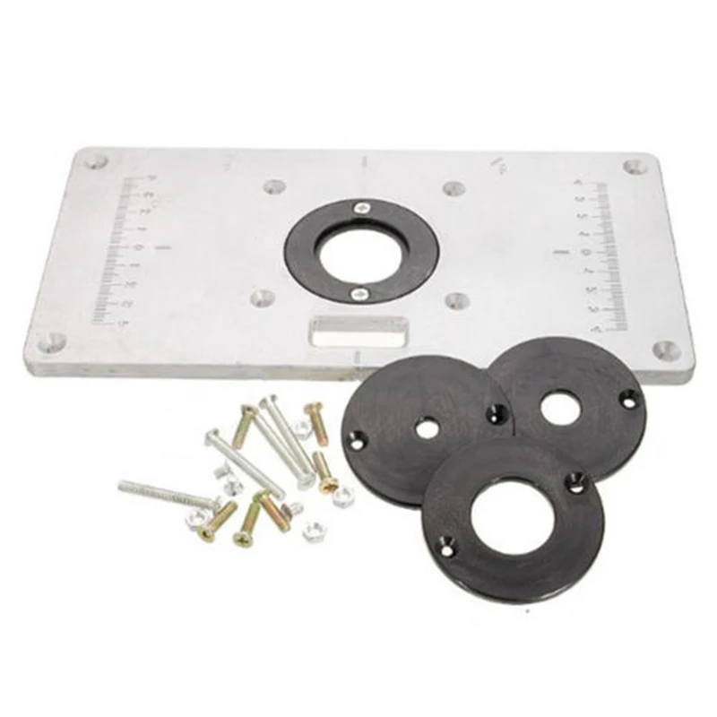 

Aluminum Router Table Insert Plate &4 Rings Screws For Woodworking Benches Kit .
