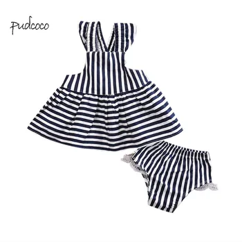 

Pudcoco New Brand Baby Girls Clothes Summer Sunsuit Infant Outfit Stripe Backless Dress Briefs Set