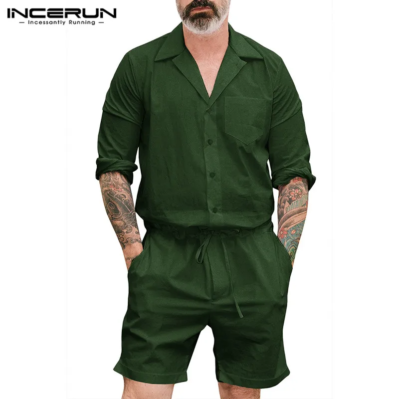 INCERUN модные Для мужчин комбинезон с длинными рукавами и карманами Одноцветный комбинезон брюки уличная Для мужчин рабочая одежда комбинезоны S-5XL