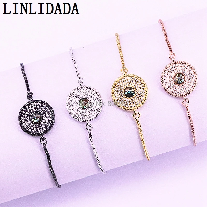 10Pcs Fashion Round Charm Bracelet For Women Micro Pave CZ and Natural